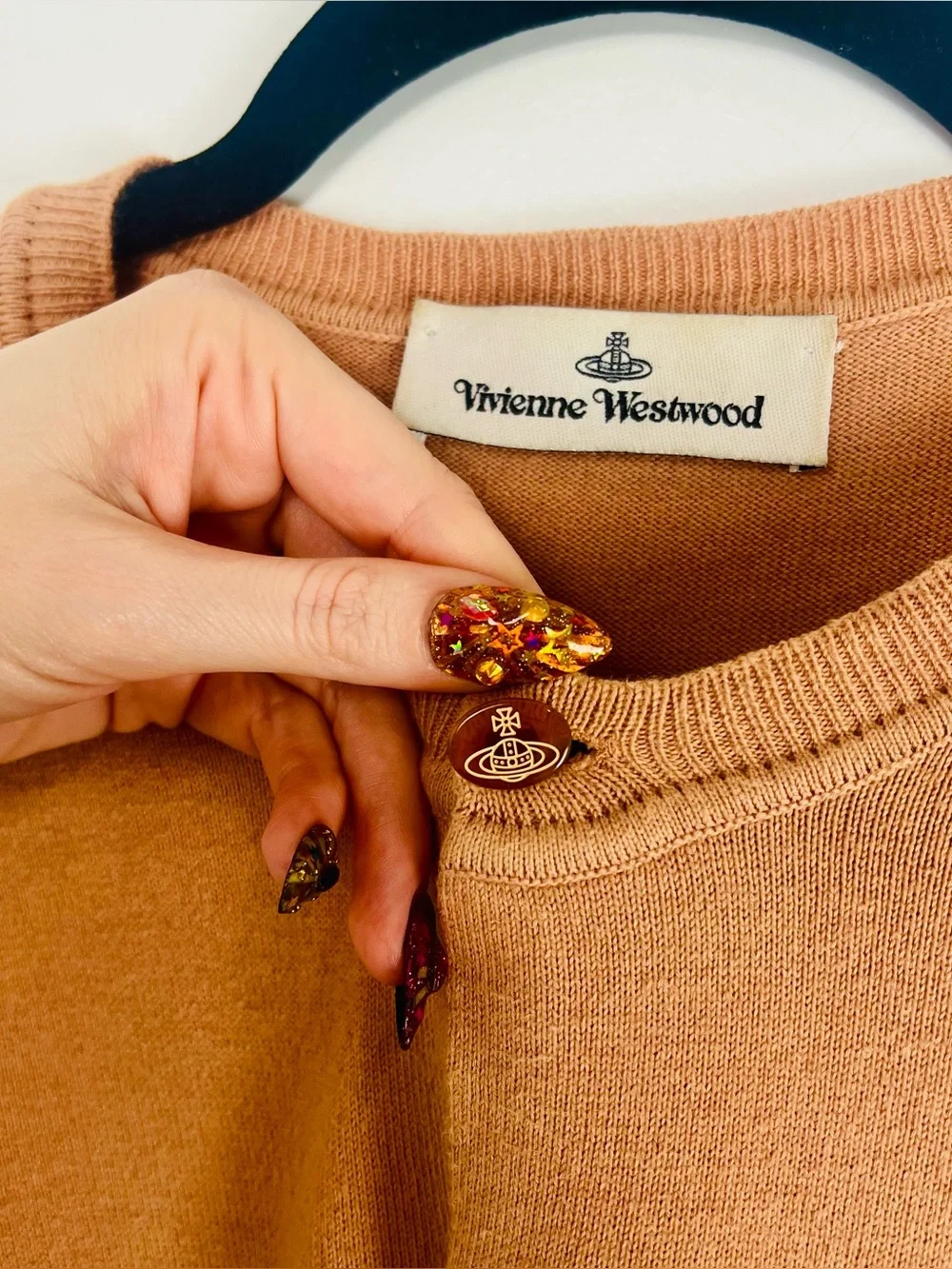 Vivienne Westwood Bea Cardigan Orb Logo Cotton Cashmere Full Length Small Beige - Picture 5 of 12